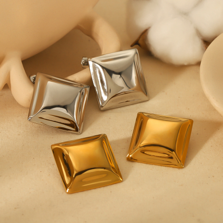 1 paire de boucles d'oreilles carrées géométriques en acier inoxydable plaqué or  de haute qualité, adaptées au port quotidien des femmes 2