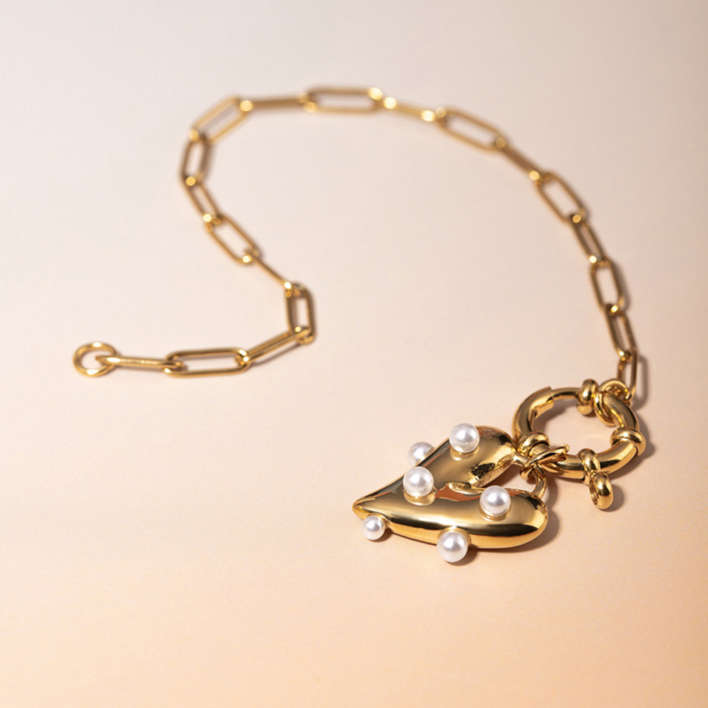 Bracelet Pendentif Perle Collante En Acier Inoxydable Or  Pour Femmes, Style Européen Et Américain Transfrontalier, Tendance,  Image3