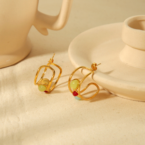 1 Paire De Boucles D'Oreilles Géométriques Creuses En Acier Inoxydable Plaqué Or , Créatives Et À La Mode, Pour Femmes, À Porter Au Quotidien h5 Image5
