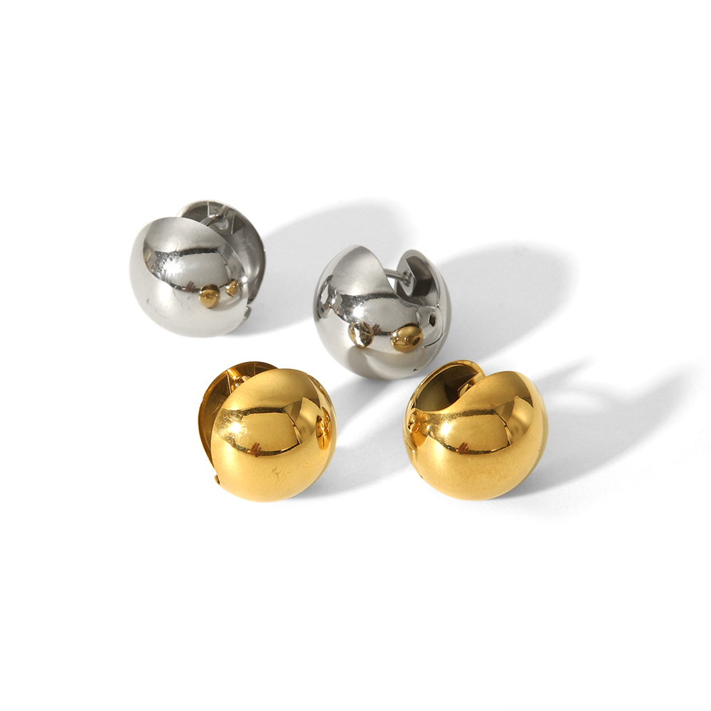 1 Paire De Clips D'Oreilles Sphériques Lisses Double Face En Acier Inoxydable Plaqué Or , Simples Et Élégants, Adaptés Au Port Quotidien Des Femmes Image5