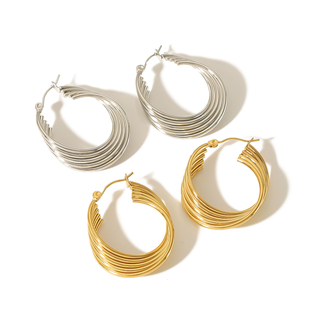 1 Paire De Boucles D'Oreilles Géométriques Classiques Personnalisées En Acier Inoxydable Plaqué Or  À Cinq Fils Pour Un Usage Quotidien Pour Les Femmes Image5