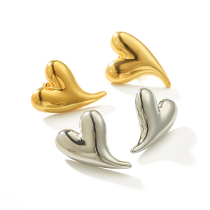 1 Paire De Boucles D'Oreilles Élégantes Et Simples En Acier Inoxydable Plaqué Or  En Forme De Cœur Lisse, Adaptées À Un Usage Quotidien Par Les Femmes h5 Image4