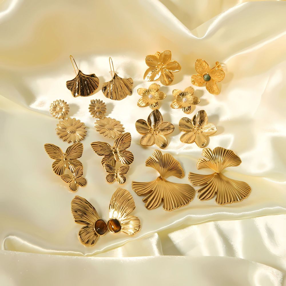 1 Paire De Boucles D'Oreilles Puces Élégantes À Fleurs En Acier Inoxydable Étanches Pour Femmes Image5