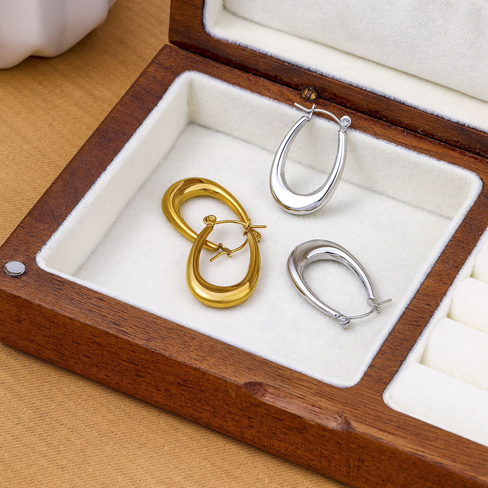 1 Paire De Boucles D'Oreilles Créoles Géométriques Simples En Acier Inoxydable Plaqué Or  Pour Femme Image4
