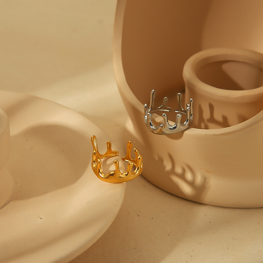 1 Pièce De Bague Ouverte Géométrique Irrégulière En Acier Inoxydable Plaqué Or Simple Et À La Mode, Adaptée Au Port Quotidien Des Femmes Image3