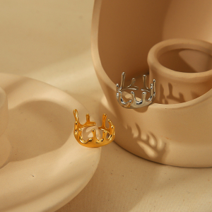 1 Pièce De Bague Ouverte Géométrique Irrégulière En Acier Inoxydable Plaqué Or Simple Et À La Mode, Adaptée Au Port Quotidien Des Femmes h5 Image3