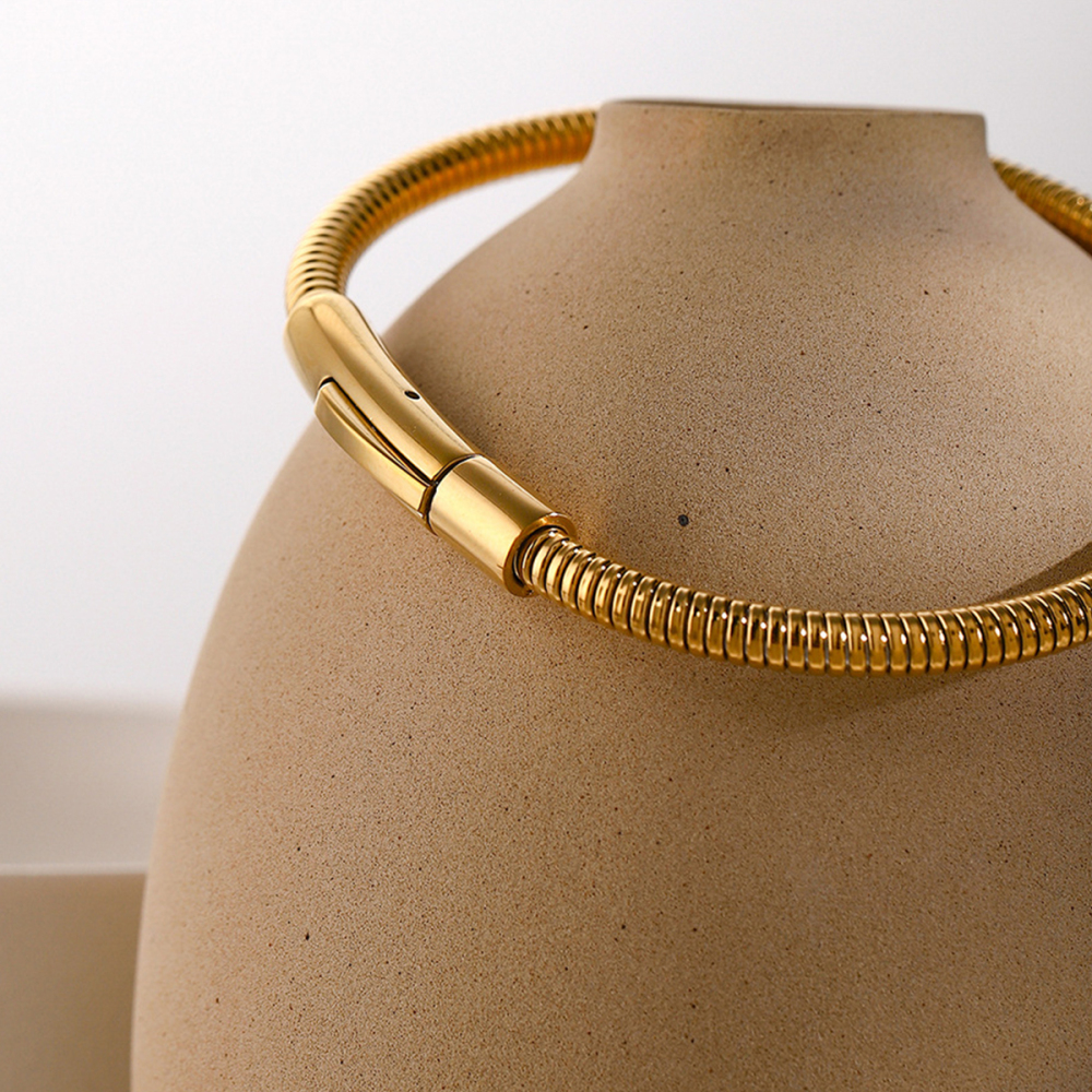 Bracelet Simple En Acier Inoxydable  Européen Et Américain Au Design Unique De Style Froid, Bracelet À Chaîne En Os De Serpent Rond En Or Image2