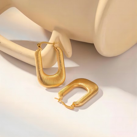 1 paire de boucles d'oreilles classiques à rayures métalliques en acier inoxydable plaqué or , bijoux pour femmes, à porter au quotidien