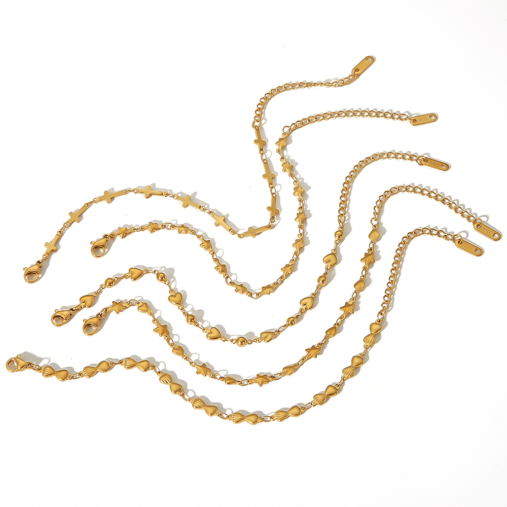 1 Paire De Bracelets Élégants Et Simples En Acier Inoxydable Plaqué Or  Avec Chaîne En Forme D'Étoile Et De Croix Pour Femme, Bijoux À Porter Au Quotidien Image5
