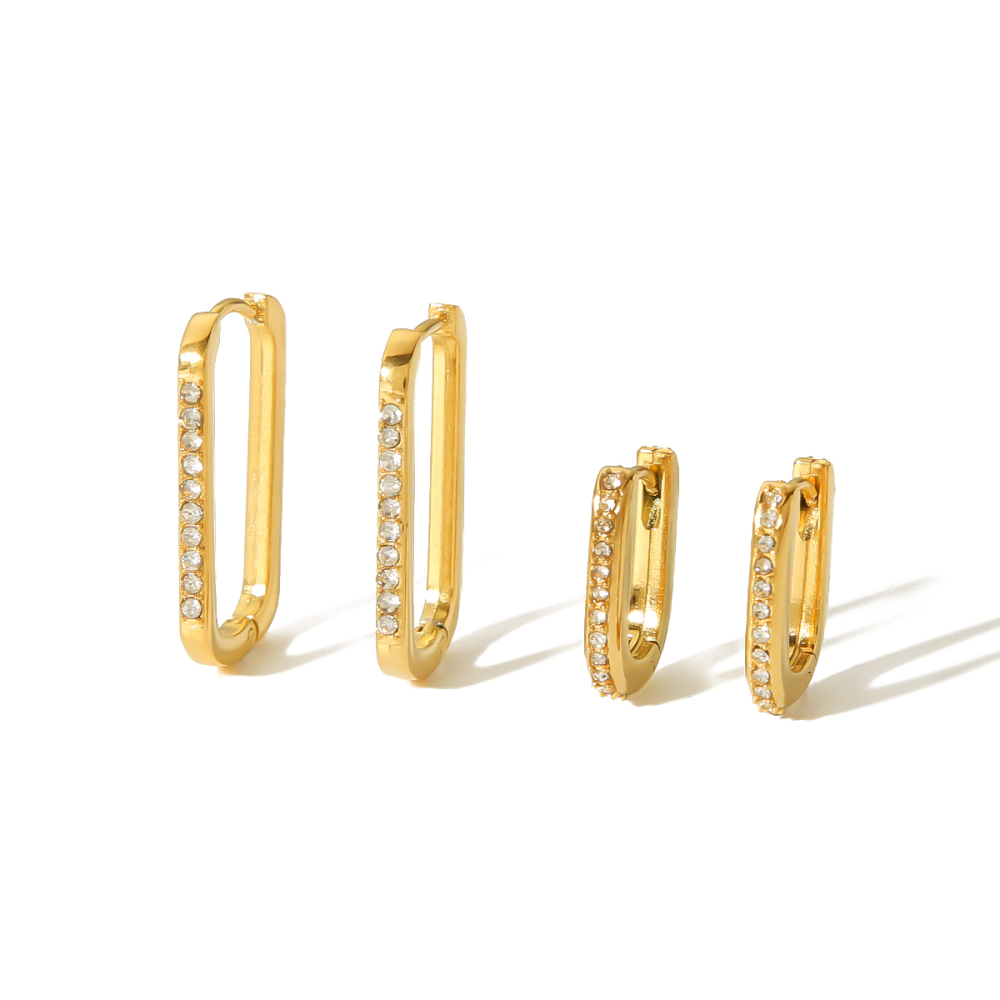 1 Paire De Boucles D'Oreilles Créoles Rectangulaires En Acier Inoxydable Plaqué Or , Simples Et Élégantes, En Forme De Diamant, Pour Bijoux Pour Femmes À Porter Au Quotidien Image5