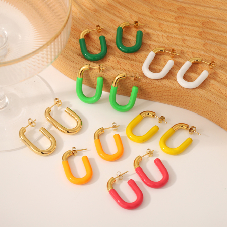 1 paire de boucles d'oreilles en forme de u en acier inoxydable plaqué or , créatives et à la mode, colorées, en forme de goutte d'huile, pour bijoux pour femmes à porter au quotidien