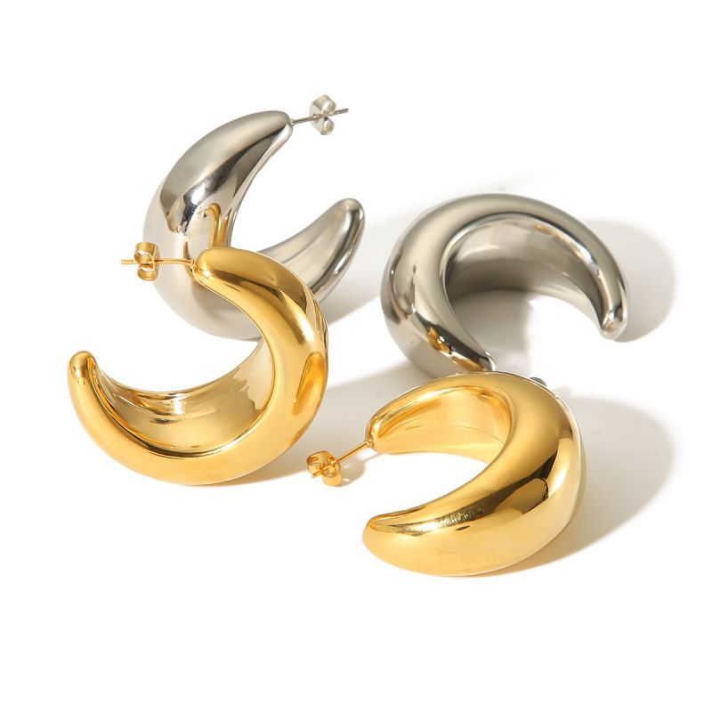 1 Paire De Boucles D'Oreilles Creuses Surdimensionnées En Acier Inoxydable Plaqué Or  Pour Bijoux Pour Femmes À Porter Au Quotidien Image5