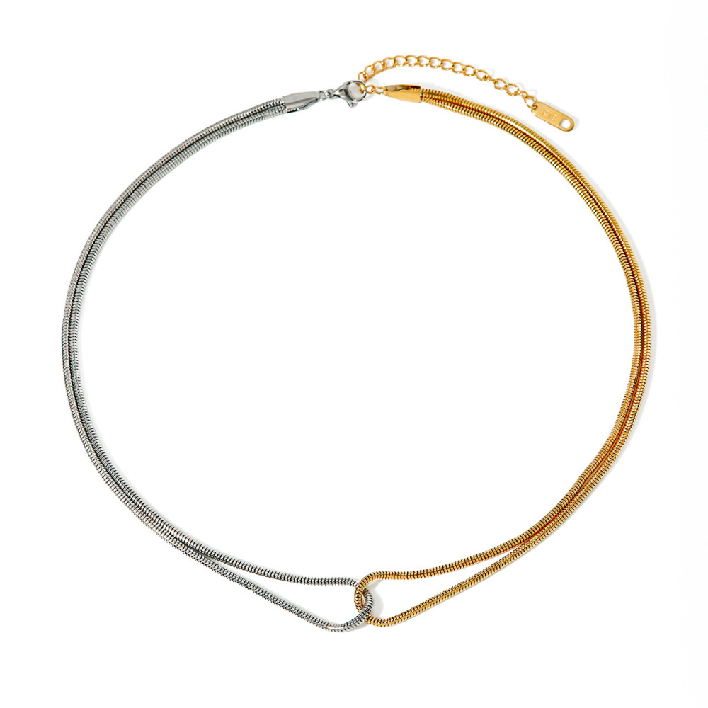Collier En Acier Inoxydable Or , Couleur Or Et Argent, Chaîne En Os De Serpent Plat Assortie, Style Froid, Design Unique, Collier En Acier Titane Image5