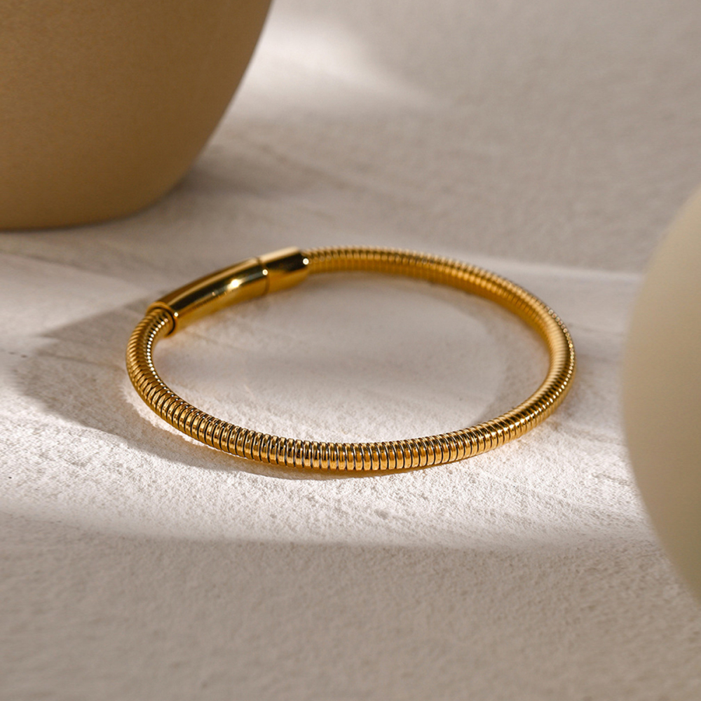 Bracelet Simple En Acier Inoxydable  Européen Et Américain Au Design Unique De Style Froid, Bracelet À Chaîne En Os De Serpent Rond En Or Image3