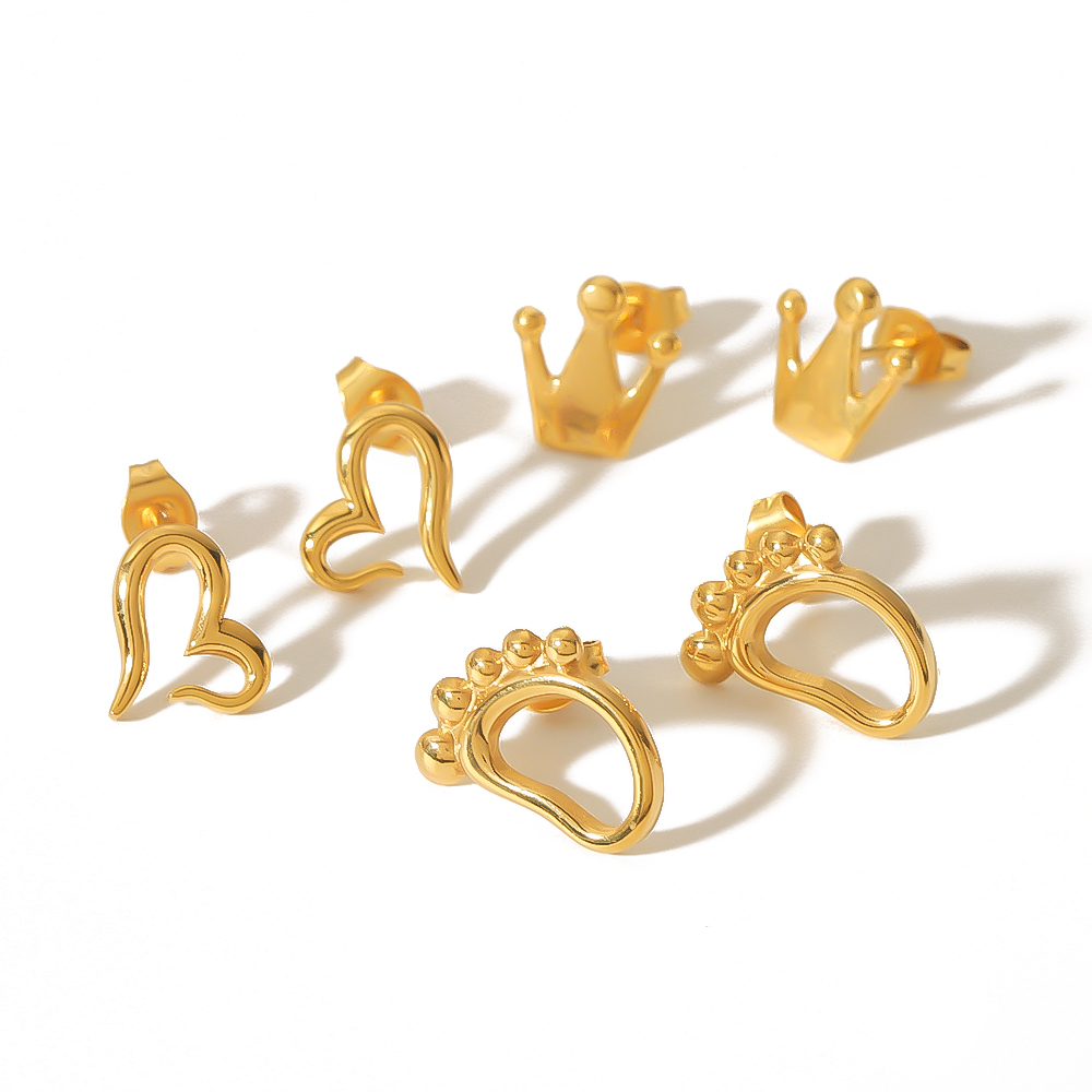 Boucles D'Oreilles Puces Pour Femmes, En Acier Inoxydable Doré, En Forme De Cœur, Étanches. Image4