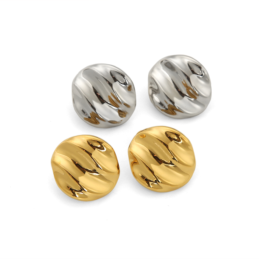 1 Paire De Boucles D'Oreilles Classiques En Acier Inoxydable Plaqué Or  À Texture Géométrique Ronde Et Ridée Pour Bijoux Pour Femmes À Porter Au Quotidien Image5