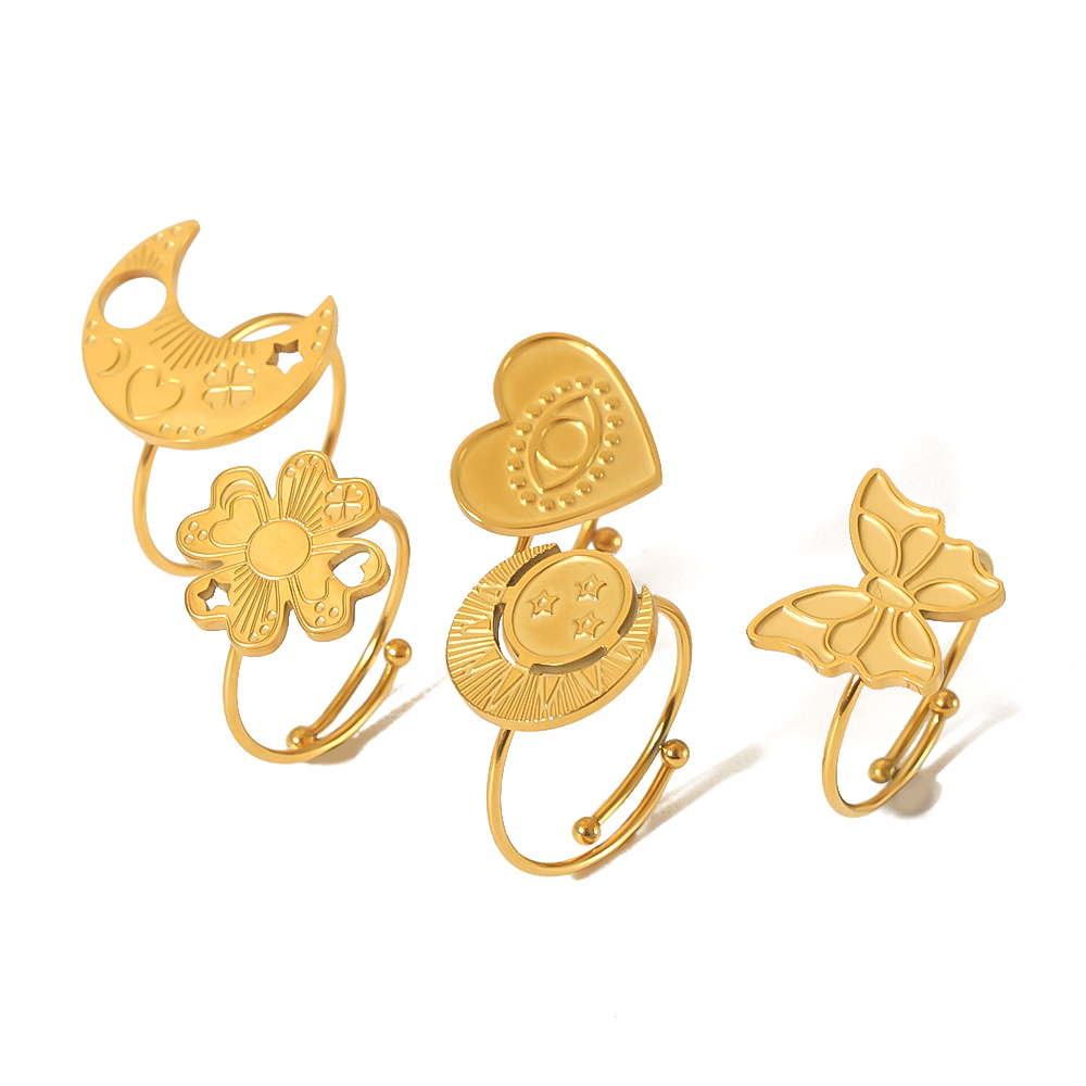 1 Pièce De Bague Réglable En Forme De Cœur En Acier Inoxydable Plaqué Or  Pour Femme, Bijou Classique À Porter Au Quotidien Image5