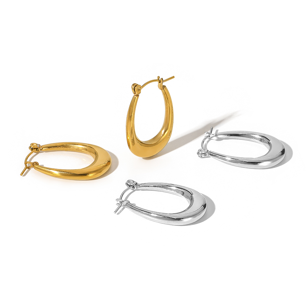 1 Paire De Boucles D'Oreilles Créoles Géométriques Simples En Acier Inoxydable Plaqué Or  Pour Femme Image5
