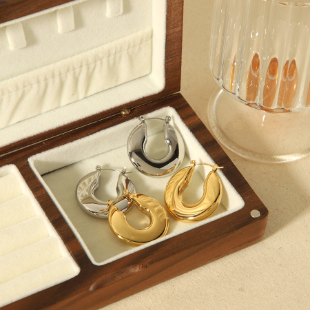 1 paire de boucles d'oreilles créoles classiques en acier inoxydable plaqué or  pour femme, série simple