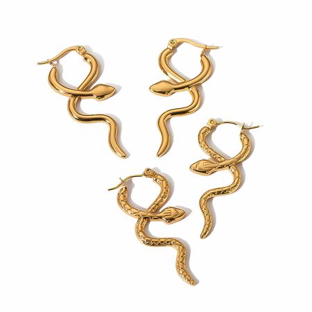1 paire de boucles d'oreilles serpent lisses en acier inoxydable plaqué or  personnalisées pour un usage quotidien pour les femmes 2