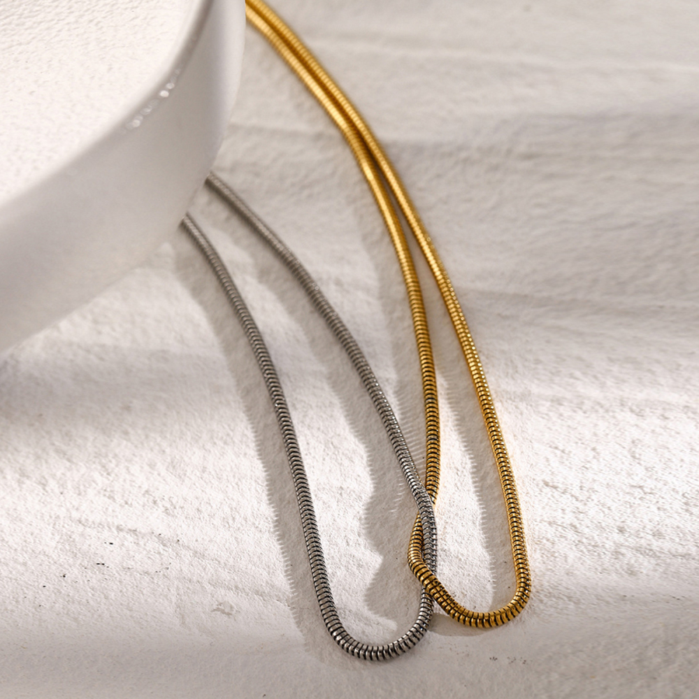 Collier En Acier Inoxydable Or , Couleur Or Et Argent, Chaîne En Os De Serpent Plat Assortie, Style Froid, Design Unique, Collier En Acier Titane Image4