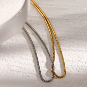 Collier En Acier Inoxydable Or , Couleur Or Et Argent, Chaîne En Os De Serpent Plat Assortie, Style Froid, Design Unique, Collier En Acier Titane h5 Image4