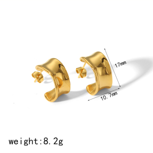1 Paire De Boucles D'Oreilles Classiques En Acier Inoxydable Plaqué Or  En Forme De C Polies Pour Femmes, Bijoux Quotidiens h5 Image5