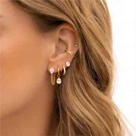 1 paire de boucles d'oreilles pendantes géométriques quotidiennes en zircon plaqué or  pour femmes, série simple 2