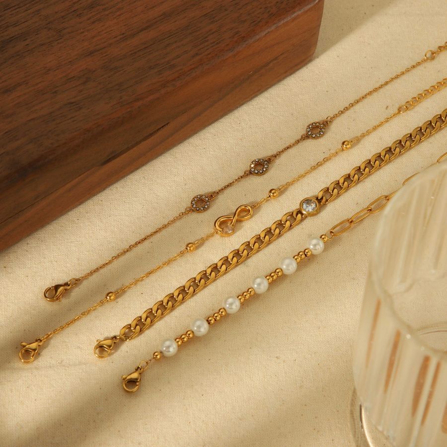 1 Pièce De Bracelet Élégant Classique En Acier Inoxydable Plaqué Or  Avec Chaîne Cubaine En Perles Pour Femmes, Bijoux À Porter Au Quotidien Image5