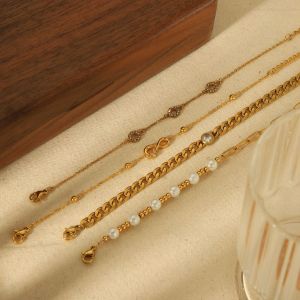 1 Pièce De Bracelet Élégant Classique En Acier Inoxydable Plaqué Or  Avec Chaîne Cubaine En Perles Pour Femmes, Bijoux À Porter Au Quotidien h5 Image5