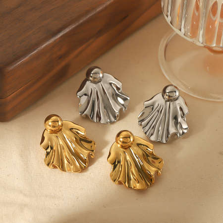 1 paire de boucles d'oreilles personnalisées en acier inoxydable plaqué or  en forme d'éventail irrégulier pour bijoux pour femmes à porter au quotidien 2