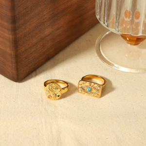 1 Pièce De Bague En Acier Inoxydable Plaqué Or  À La Mode Avec Œil De Lave En Diamant Coloré Pour Femme À Porter Au Quotidien h5 Image4