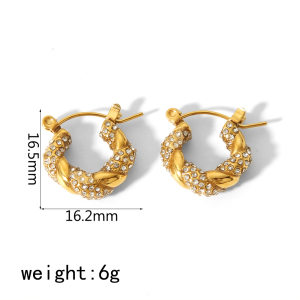 1 Paire De Boucles D'Oreilles Torsadées Classiques En Acier Inoxydable Or  Avec Diamants Pour Femmes À Porter Au Quotidien h5 Image5