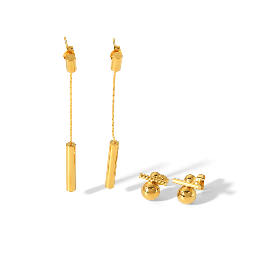 1 Paire De Boucles D'Oreilles Géométriques Classiques En Acier Inoxydable Plaqué Or Pour Femme, À Porter Au Quotidien Image3
