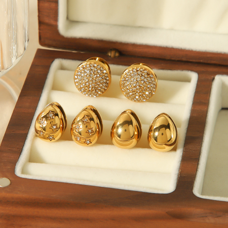 1 paire de boucles d'oreilles géométriques en diamant double face en acier inoxydable plaqué or  classiques à la mode pour bijoux pour femmes à porter au quotidien 2
