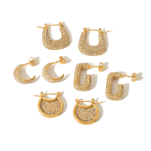 1 Paire De Boucles D'Oreilles Créoles Rétro Géométriques Plaquées Or  Avec Strass Pour Femme, Série Luxueuse h5 Image5
