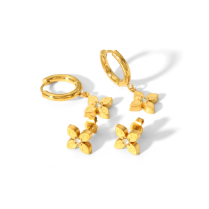1 Paire De Boucles D'Oreilles Simples Et Élégantes En Acier Inoxydable Plaqué Or  Avec Des Fleurs En Diamant Pour Femmes À Porter Au Quotidien h5 Image5