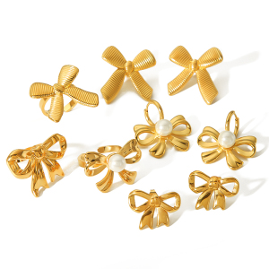 Boucles D'Oreilles Classiques Et Élégantes En Acier Inoxydable Plaqué Or  Avec Nœud En Perles Géométriques Pour Bijoux Pour Femmes À Porter Au Quotidien h5 Image5