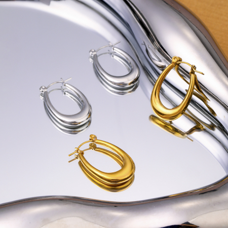 1 paire de boucles d'oreilles créoles géométriques simples en acier inoxydable plaqué or  pour femme