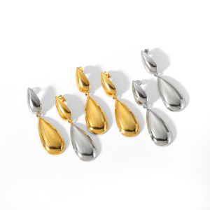 1 Paire De Boucles D'Oreilles Pendantes En Forme De Larme Double Brillante En Acier Inoxydable Plaqué Or , Créatives Et À La Mode Pour Femmes À Porter Au Quotidien h5 Image5
