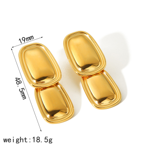 1 Paire De Boucles D'Oreilles Pendantes Rectangulaires Géométriques Brillantes En Acier Inoxydable Plaqué Or Classique, Personnalisées, Pour Bijoux Féminins À Porter Au Quotidien h5 Image5