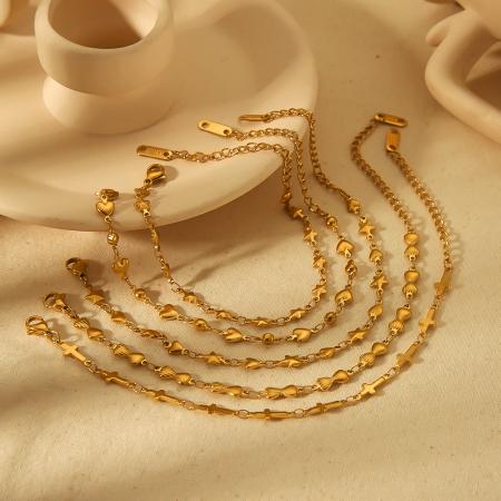 1 paire de bracelets élégants et simples en acier inoxydable plaqué or  avec chaîne en forme d'étoile et de croix pour femme, bijoux à porter au quotidien