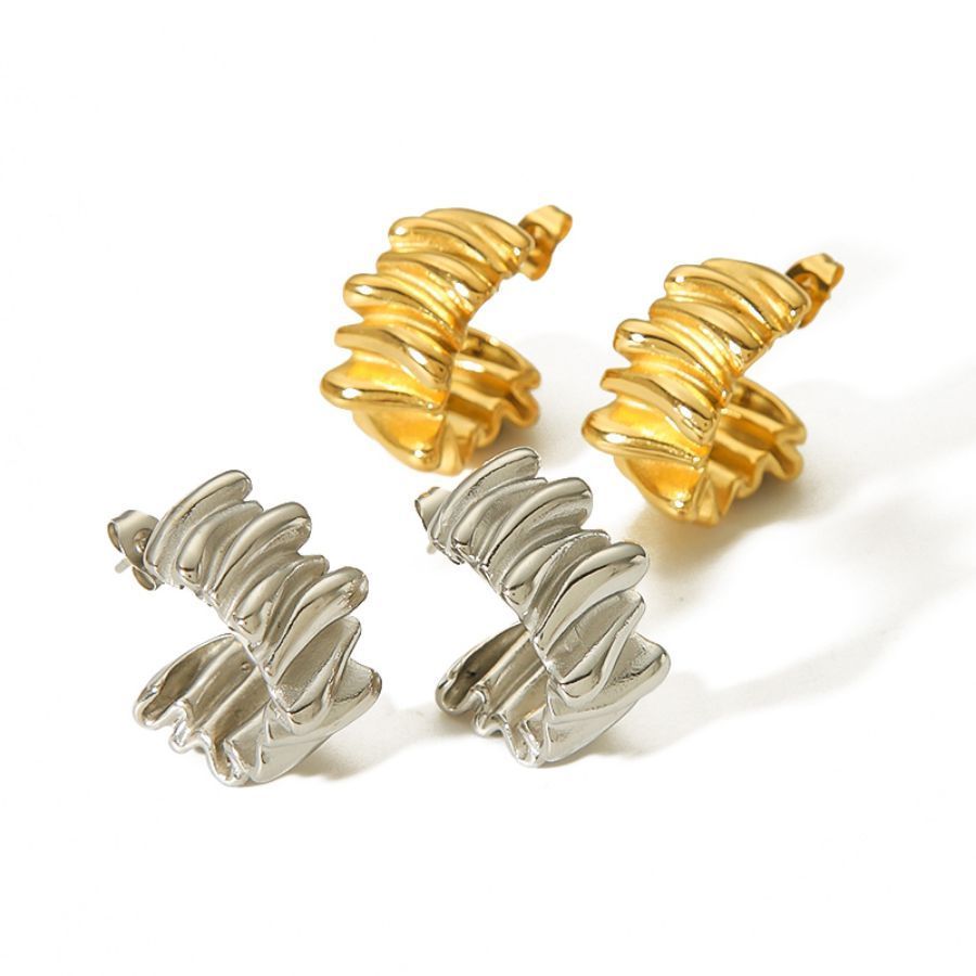 1 Paire De Boucles D'Oreilles À Tige En Acier Inoxydable Plaqué Or Pour Femme, Série Simple, Couleur Unie Image5