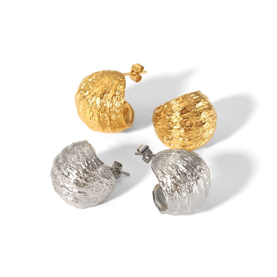 1 Paire De Boucles D'Oreilles Sphériques À Texture Géométrique Irrégulière En Acier Inoxydable Plaqué Or Créatives Et À La Mode Pour Bijoux Pour Femmes À Porter Au Quotidien Image4