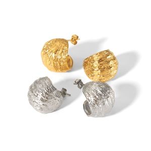 1 Paire De Boucles D'Oreilles Sphériques À Texture Géométrique Irrégulière En Acier Inoxydable Plaqué Or Créatives Et À La Mode Pour Bijoux Pour Femmes À Porter Au Quotidien h5 Image4