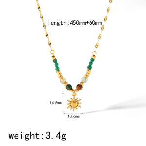 Collier Pendentif Soleil En Acier Inoxydable Plaqué Or , 1 Pièce Exquise, Mode, Collier De Perles Colorées, Bijoux Pour Femmes, Usage Quotidien h5 Image5