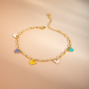Bracelet De Cheville Papillon En Forme De Goutte D'Huile, Style Européen Et Américain Transfrontalier, Tempérament De Mode Estivale, En Acier Inoxydable Or ,  h5 Image2
