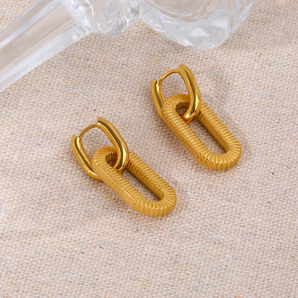 1 Paire De Boucles D'Oreilles Rectangulaires Géométriques En Acier Inoxydable Plaqué Or , Créatives Et À La Mode, Pour Femmes, À Porter Au Quotidien Image3