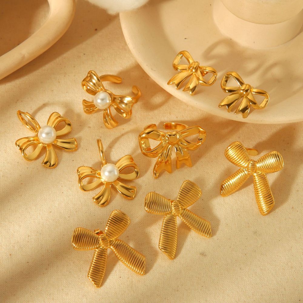 Boucles D'Oreilles Classiques Et Élégantes En Acier Inoxydable Plaqué Or  Avec Nœud En Perles Géométriques Pour Bijoux Pour Femmes À Porter Au Quotidien Image3