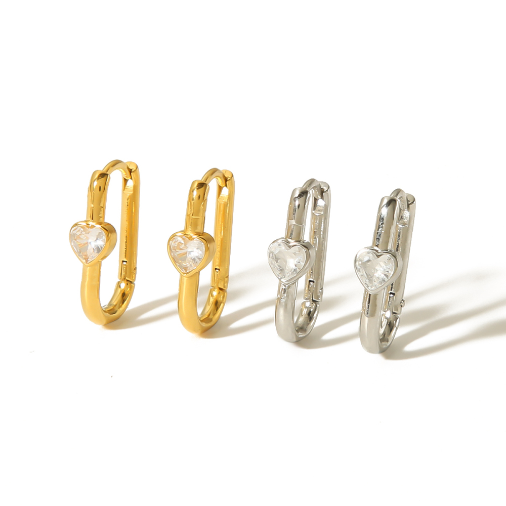 1 Paire De Boucles D'Oreilles Simples Et Tendance En Acier Inoxydable Plaqué Or  En Forme De Cœur Avec Diamant Pour Un Usage Quotidien Pour Les Femmes Image5